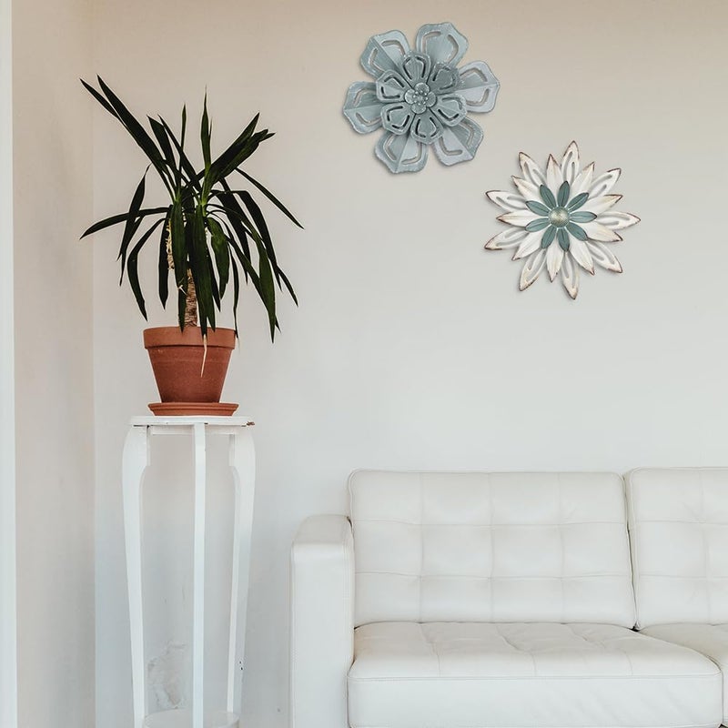 hogardeck Metal Flower Wall Decor 2 PCS 11"" Metal Farmhouse Wall Decor  Floral Metal Wall Art for Indoor Outdoor  Boho Wall Decor for Bathroom  Living Room  Kitchen  Bedroom  Porch  Garden  Yard - Image 4